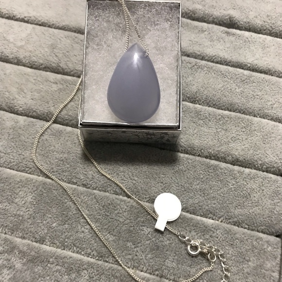 New Sterling Silver Blues Teardrop Blue Chalcedony Necklace Pendant Crystal - Picture 15 of 15